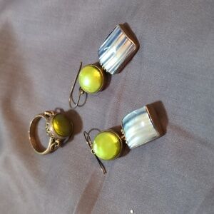 Green and Blue Gem Earring / Ring Combo